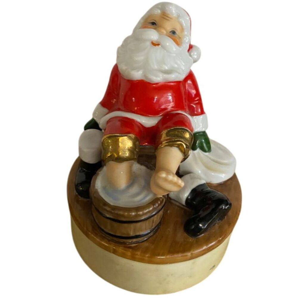 VTG Ceramic Santa Claus Hot Tub Barrel Sauna Christmas Figurine Holiday‎ Decor